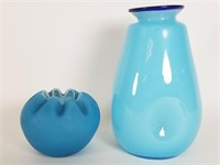 Satin rose bowl & Czech art glass vase