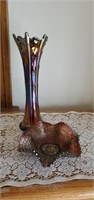 Carnival glass, fluted dish, vase