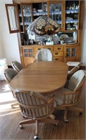 Oak oval dining table, chairs
