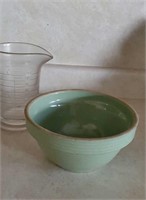 Green western stoneware bowl, measuring cup