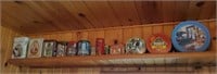 Shelf of collectible tins