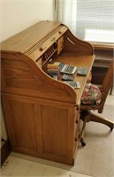 Oak Craft roll top desk, with oak office chair,