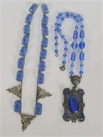 2 vintage costume jewelry blue stone necklaces