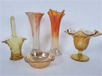 Carnival glass, Northwoods vase, etc