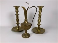 2 Brass candlesticks and bud vase