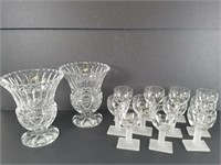 2 Crystal vases and 11 wine glasses