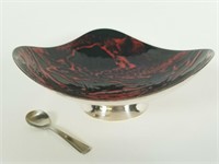 Meka Danish enamel pedestal bowl & spoon