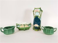 Majolica vase & other pottery