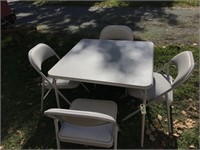 White Card Table w/ 4 Matching Folding Chairs