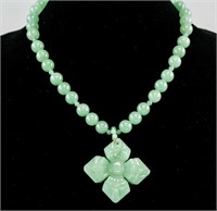 Chinese Green Hardstone Carved Necklace