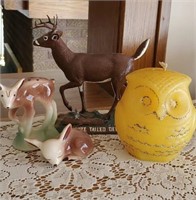 Deer statues, owl candle