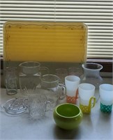 Vintage glassware collection, glass cutting board,