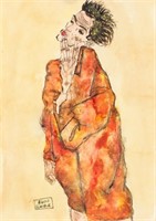 Egon Schiele Austrian Watercolor and Ink on Paper
