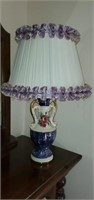 Victorian porcelain lamp, ruffled shade