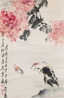Wang Ziwu 1936- Chinese Watercolor on Paper Fish