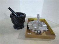 Mortar and pestle and small press