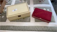 Two jewelry boxes and costume jewelry