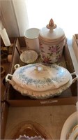 Covered Serving Dish, Meakin Creamer Pitcher and
