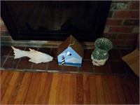 3 NAUTICAL ITEMS: COOPER ROOFED BIRD HOUSE,