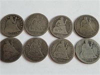 8 Seated Liberty Dimes (all different dates)