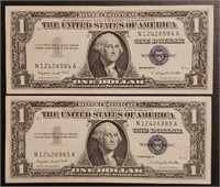 (2) $1 Silver Certificates: Sequential Numbers