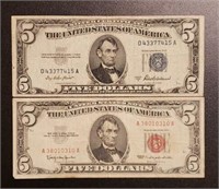 1953-A $5 Silver Certificate & 1963 $5 Red Seal
