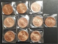 (10) One Ounce Copper Rounds