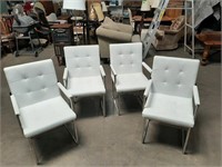 set of 4 white chrome upholstered chairs