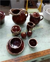 Set of Nine Crock Pottery Marked , water pitcher