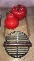 2 plastic fruit canisters & cast iron press