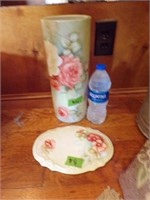 Handpainted vase and platter