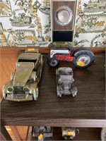Metal cars and wood tractor