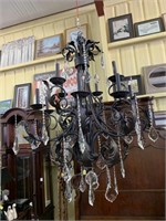 Wrought Iron Chandelier w/ Crystal Accents