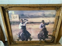 BARBED WIRE AND ROPE FRAME W/ POSTER IN IT