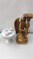 Lefton dish and angel candle holder