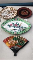 vintage asian plates and fan