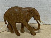 Carved Elephant With Ivory Tusks