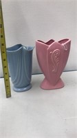 Weller blue vase and pink vase