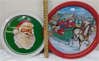 2 Tin Christmas Platters