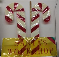 Santa's Workshop Light up Sign & 2 Candy Canes