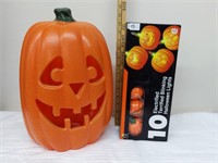 Plastic Lightup Pumpkin & Pumpkin String Lights