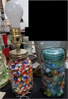 2 fruit jars 350+ marbles 1 is lamp Bennington