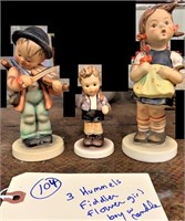 3 old Hummel Goebel figurines fiddler flower girl