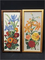 Vtg Needlework Floral Framed