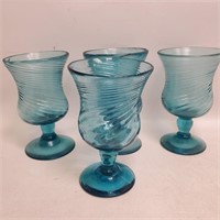 Hand Blown Turquoise Cordial Pedestal Glasses