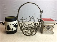 (2) Decorative Wax Warmers & Metal Basket