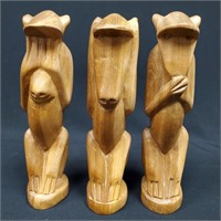 Beautiful Hand-carved Wood 3 Wise Monkeys Figurine