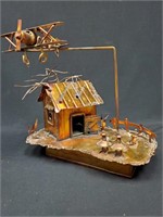 Copper Music Box Airplane Circling Over Farmhouse