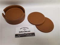 Charge It by Gary 6 Pc Tan 4" Leather Coasters Set