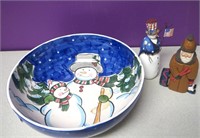 Ceramic Snowman Bowl & Santa Figure 7"